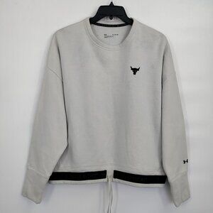 Under Armour Crewneck Fleece Project Rock Oversized Sweater Top XL Women Cream